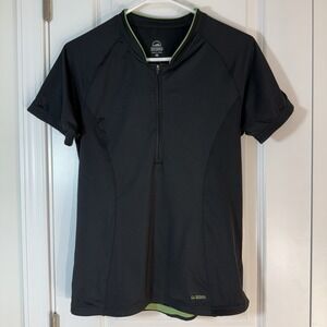 Zoic Cycling Jersey Short Sleeve 1/4 Zip Black W/ Green Trim Pockets Size Large